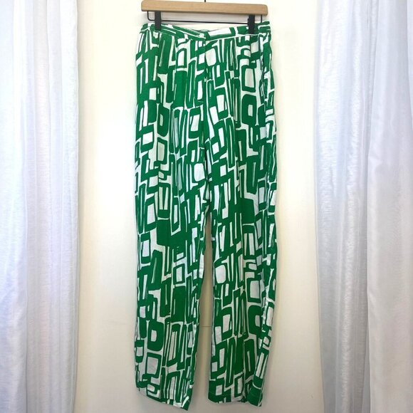 EY Boutique Linen Blend Funky Print Pants Ladies Size MED Green Color - Picture 2 of 6